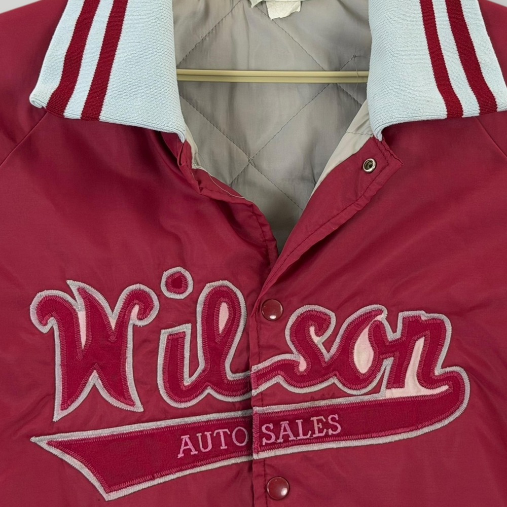 Vintage Wilson Auto Sales Varsity Jacket Mens 2XL Red Baseball 80s USA - Picture 2 of 8